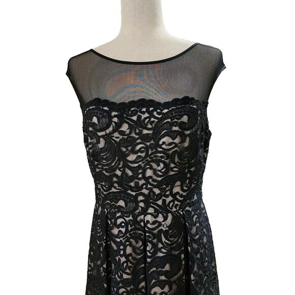 Eliza J Black Yoke Lace Fit and Flare Knee Length Cocktail Dress with Tulle Sz 8 - Picture 12 of 16
